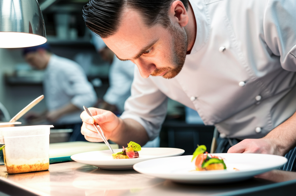 Chef preparando un plato gourmet